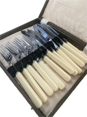 Fish knife and fork set Silver Stainless chromium on nickel silver'  vintage